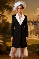 Load image into Gallery viewer, Black and White A Line Peak Lapel Midi Blazer Dress