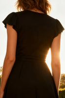 Load image into Gallery viewer, V-Neck A-Line Cap Sleeves Little Black Dress