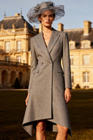 Load image into Gallery viewer, Grey Peak Lapel Double Breasted Midi Blazer Dress