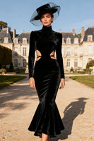 Load image into Gallery viewer, Mermaid Black Velvet Cut Out Long Holiday Party Dress