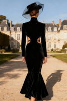 Load image into Gallery viewer, Mermaid Black Velvet Cut Out Long Holiday Party Dress