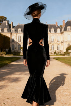 Mermaid Black Velvet Cut Out Long Holiday Party Dress