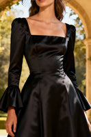 Load image into Gallery viewer, A-Line Satin Square Neck Little Black Dress