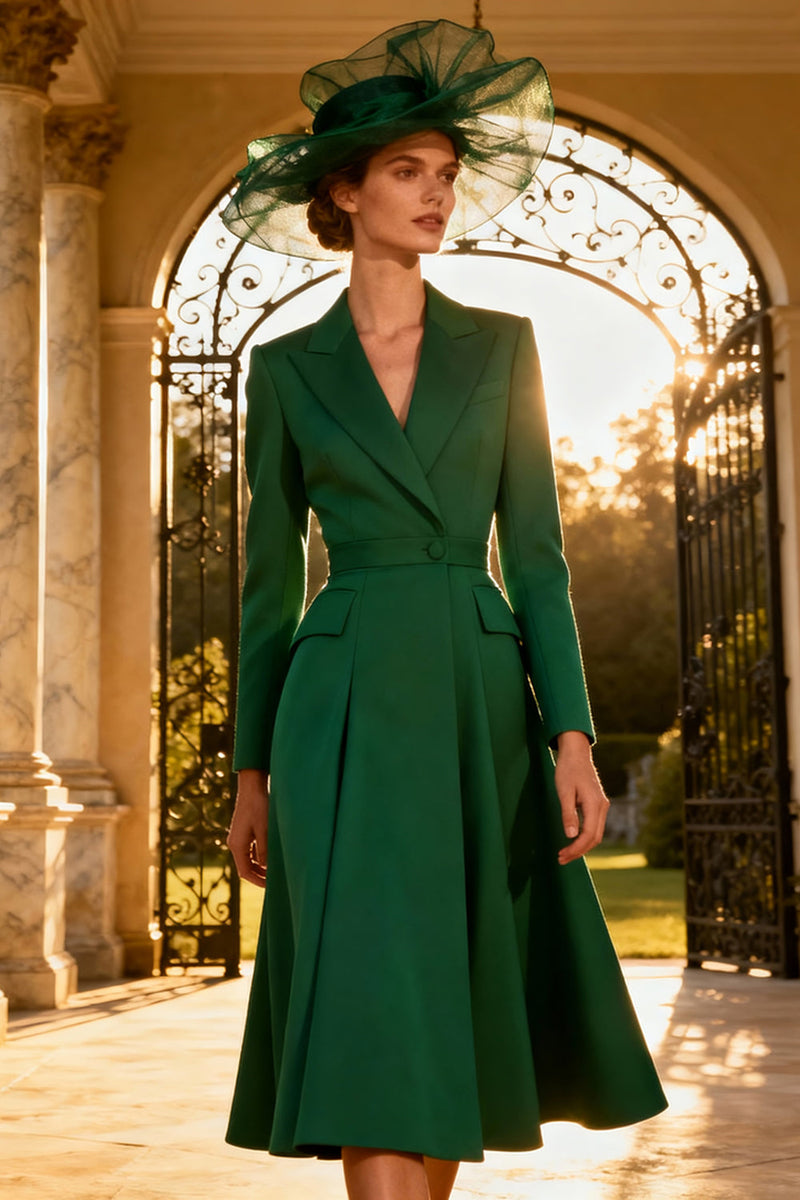 Load image into Gallery viewer, Dark Green A Line Peak Lapel Midi Blazer Dress