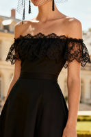 Load image into Gallery viewer, Off the Shoulder A-Line Little Black Dress with Lace