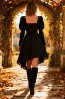Load image into Gallery viewer, Square Neck Long Sleeves A-Line Little Black Dress
