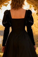 Load image into Gallery viewer, Square Neck Long Sleeves A-Line Little Black Dress