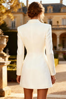 Load image into Gallery viewer, Peak Lapel White Mini Blazer Wedding Dress with Sleeves