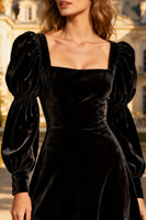 Load image into Gallery viewer, Black Velvet A-Line Square Neck Midi Holiday Party Dress