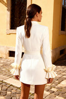 Load image into Gallery viewer, White Mini Ruffled Long Sleeves Blazer Wedding Dress with Belt