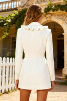 Load image into Gallery viewer, White Ruffled Shawl Lapel Mini Blazer Wedding Dress with Belt
