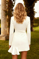 Load image into Gallery viewer, White Notched Lapel Mini Ruffled Blazer Wedding Dress with Sash