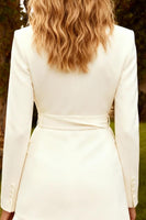 Load image into Gallery viewer, White Notched Lapel Mini Ruffled Blazer Wedding Dress with Sash