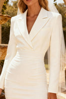 Load image into Gallery viewer, White Peak Lapel Mini Bodycon Blazer Wedding Dress