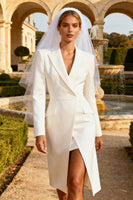 Load image into Gallery viewer, Peak Lapel White Midi Blazer Wedding Dress with Slit
