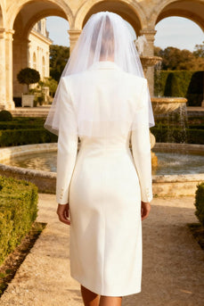 Peak Lapel White Midi Blazer Wedding Dress with Slit