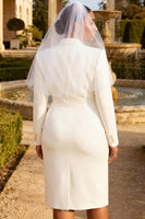 Load image into Gallery viewer, Peak Lapel White Midi Blazer Wedding Dress with Slit