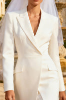 Load image into Gallery viewer, Peak Lapel White Midi Blazer Wedding Dress with Slit