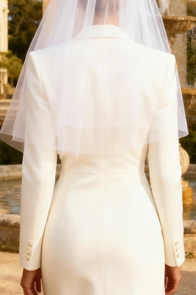Load image into Gallery viewer, Peak Lapel White Midi Blazer Wedding Dress with Slit