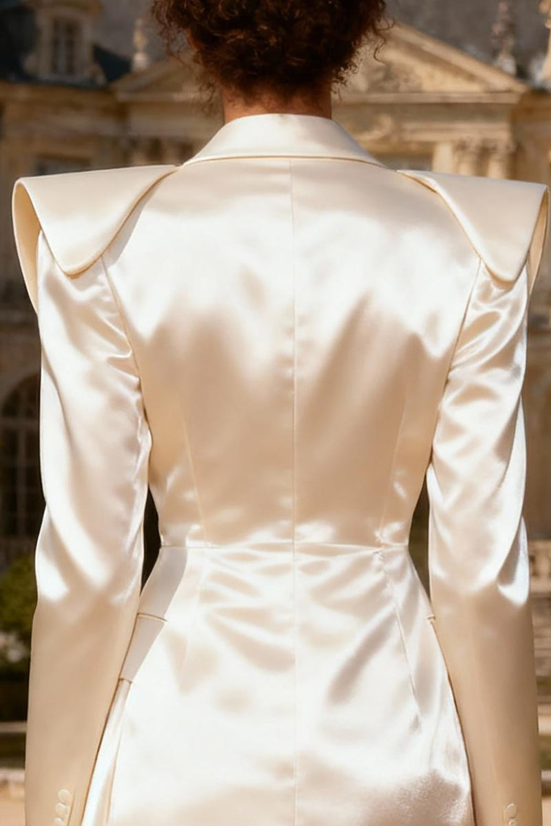 Load image into Gallery viewer, White Peak Lapel Satin Double Breasted Mini Blazer Wedding Dress