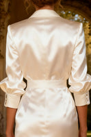 Load image into Gallery viewer, White Satin Peak Lapel Mini Blazer Wedding Dress