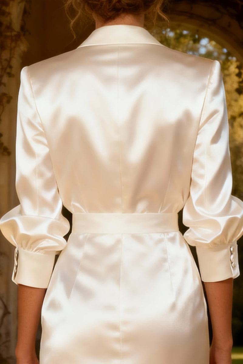 Load image into Gallery viewer, White Satin Peak Lapel Mini Blazer Wedding Dress