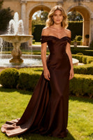 Load image into Gallery viewer, Brown Off the Shoulder Mermaid Maxi Formal Dress with Cape