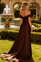 Load image into Gallery viewer, Brown Off the Shoulder Mermaid Maxi Formal Dress with Cape