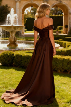 Brown Off the Shoulder Mermaid Maxi Formal Dress with Cape