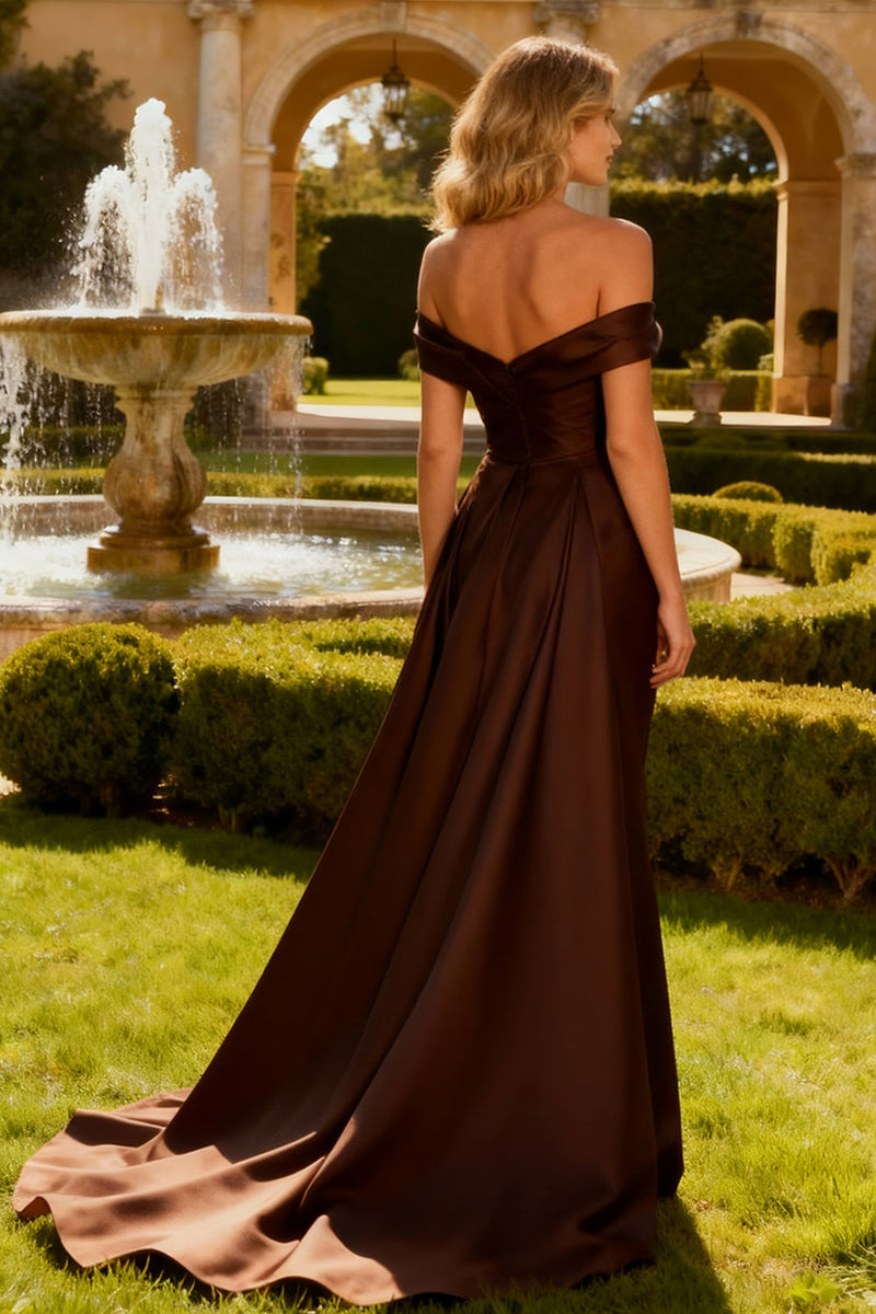 Load image into Gallery viewer, Brown Off the Shoulder Mermaid Maxi Formal Dress with Cape