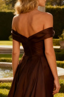 Load image into Gallery viewer, Brown Off the Shoulder Mermaid Maxi Formal Dress with Cape