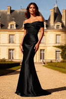 Load image into Gallery viewer, Black Off the Shoulder Mermaid Maxi Formal Dress