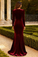 Load image into Gallery viewer, Burgundy Velvet Mermaid Maxi Formal Dress with Sleeves