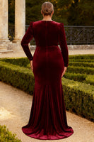 Load image into Gallery viewer, Burgundy Velvet Mermaid Maxi Formal Dress with Sleeves