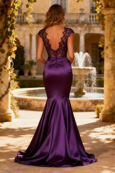 Purple Mermaid V Neck Maxi Corset Prom Dress