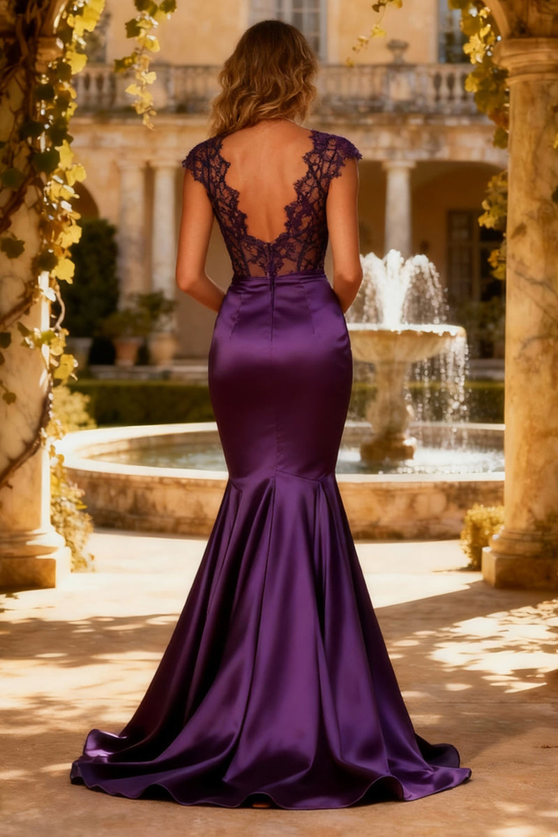 Load image into Gallery viewer, Purple Mermaid V Neck Maxi Corset Prom Dress
