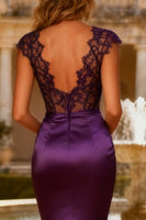 Load image into Gallery viewer, Purple Mermaid V Neck Maxi Corset Prom Dress