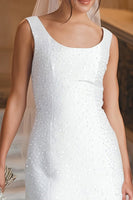 Load image into Gallery viewer, Sparkly White Scoop Bodycon Sequin Short Wedding Dress