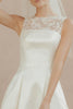 Load image into Gallery viewer, White A Line Round Neck Satin Short Wedding Dress with Lace