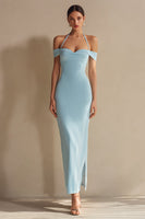 Load image into Gallery viewer, Sky Blue Mermaid Long Halter Formal Dress with Slit