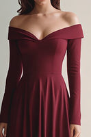Load image into Gallery viewer, Off the Shoulder Burgundy Maxi Formal Dress with Sleeves
