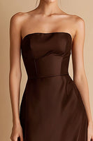 Load image into Gallery viewer, Coffee Strapless Sheath Satin Long Formal Dress