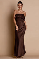Load image into Gallery viewer, Coffee Strapless Mermaid Satin Long Formal Dress