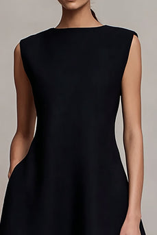 Black Bateau Neck Satin Long Formal Dress