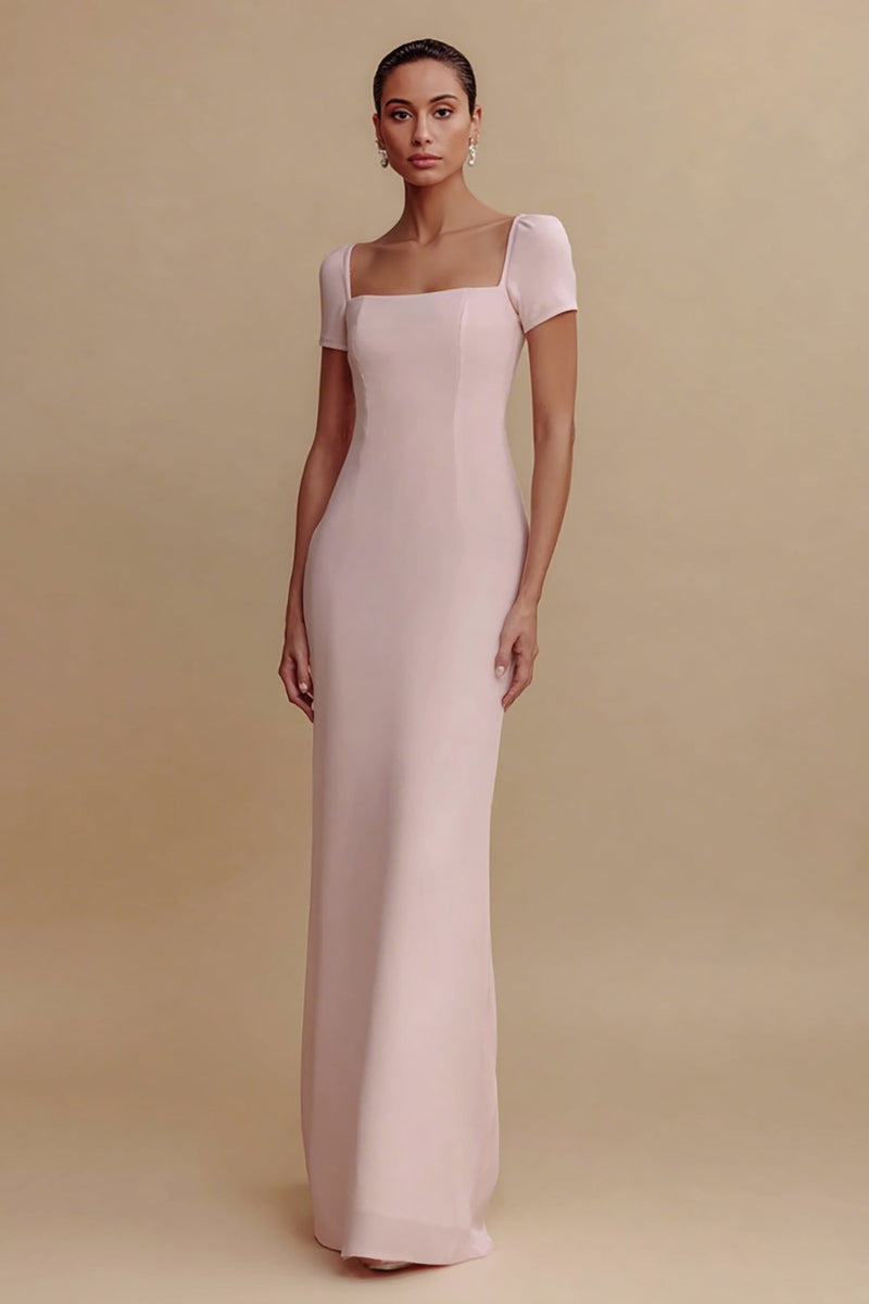 Load image into Gallery viewer, Simple Pink Long Sheath Formal Dress with Sleeves