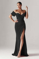Load image into Gallery viewer, Red Mermaid Off the Shoulder Long Holiday Party Dress with Slit