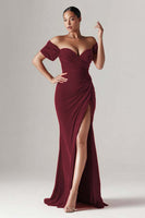 Load image into Gallery viewer, Red Mermaid Off the Shoulder Long Holiday Party Dress with Slit