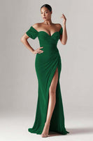 Load image into Gallery viewer, Red Mermaid Off the Shoulder Long Holiday Party Dress with Slit