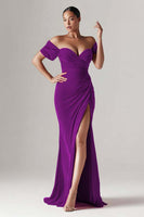Load image into Gallery viewer, Red Mermaid Off the Shoulder Long Holiday Party Dress with Slit