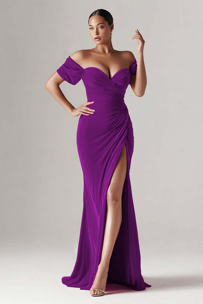 Load image into Gallery viewer, Red Mermaid Off the Shoulder Long Holiday Party Dress with Slit